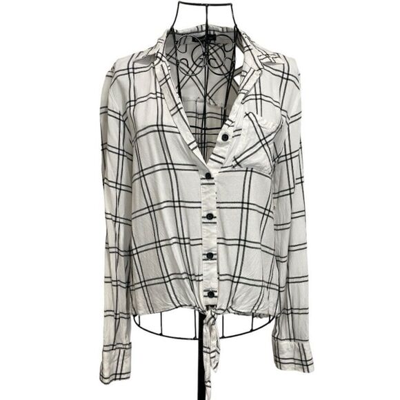 Forever 2  tie front, black/white, button down plaid shirt | size S - Picture 1 of 7